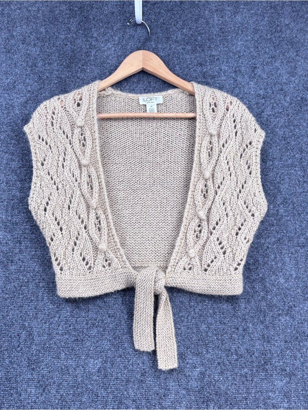 Loft Cozy Beige Boho Balletcore Fairycore Tie Front Cropped Sweater Vest Size S